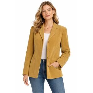 1990s Lands’ End Mustard Corduroy Cotton Blazer Jacket Size 12 Classic Fit 12